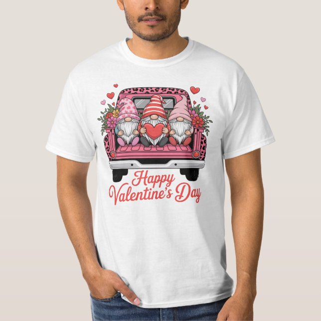 Camiseta cute-valentine-gnomes-pink-truck-happy-valentines- (Anverso)
