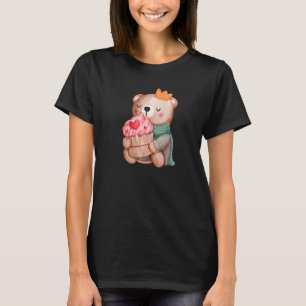 Camiseta Cute Valentine Teddy Bear Rosa Lovely Heart Cupcak