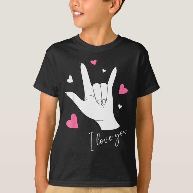 Camiseta Cute Valentines Day Hearts I Love You Hand Sign La (Anverso)