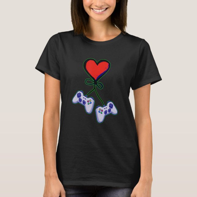 Camiseta Cute Valentine's Day Matching Couple Video Gamer (Anverso)