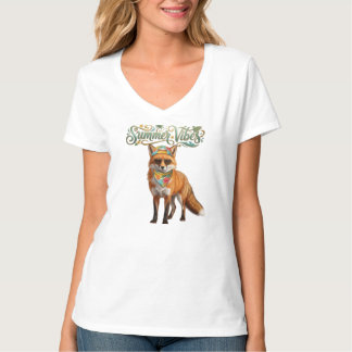 Camiseta Cute Vibraciones de Verano Zorro Rojo Bandana Gráf