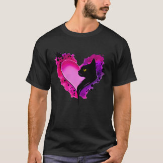 Camiseta Cute Vintage Kitty Cat in Heart Ink Splash Kitty C
