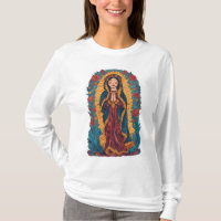 Cute Virgen de Guadalupe Mujer Manga Larga Camiset
