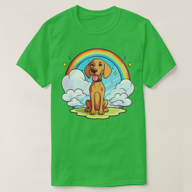 Camiseta Cute Vizsla Rainbow Cloud Kawaii Perro feliz cacho (Diseño del anverso)