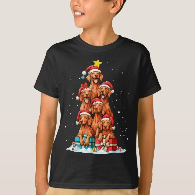 Camiseta Cute Vizsla Viszla Dog Christmas Tree Xmas Hat  (Anverso)