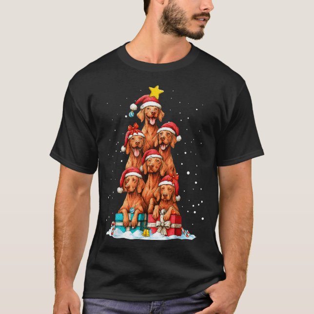 Camiseta Cute Vizsla Viszla Dog Christmas Tree Xmas Hat  (Anverso)