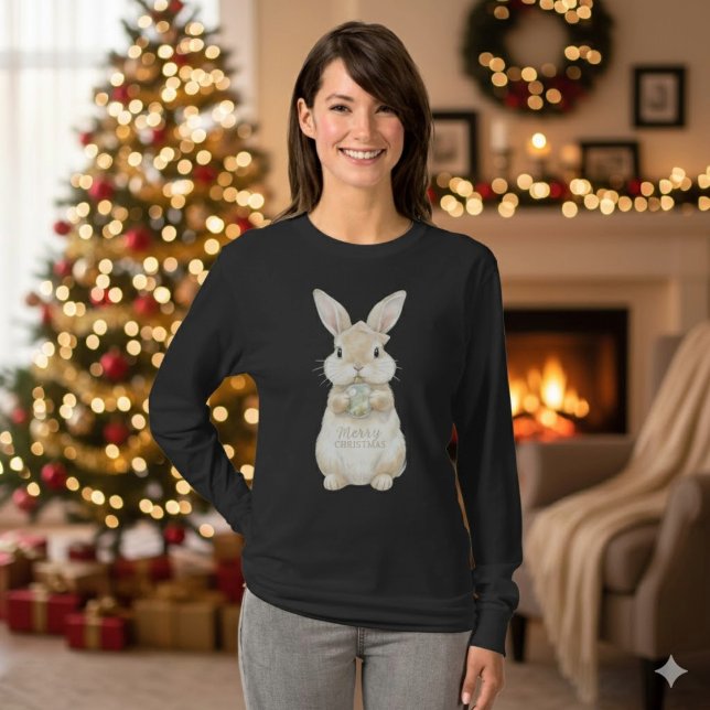 Camiseta Cute Watercolor Bunny Merry Christmas T-Shirt (Subido por el creador)
