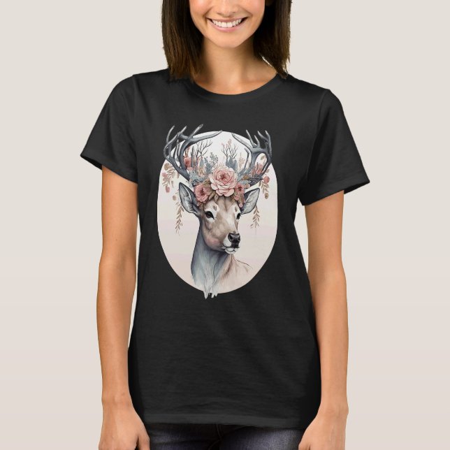 Camiseta Cute Watercolor Deer Flower Crown Animal (Anverso)