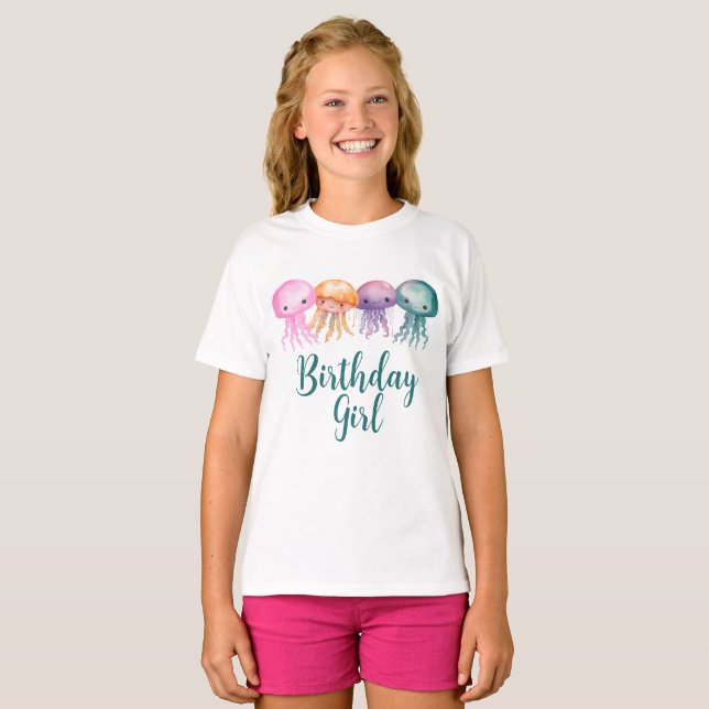 Camiseta Cute Watercolor Jellyfish Under the Sea Birthday (Anverso completo)