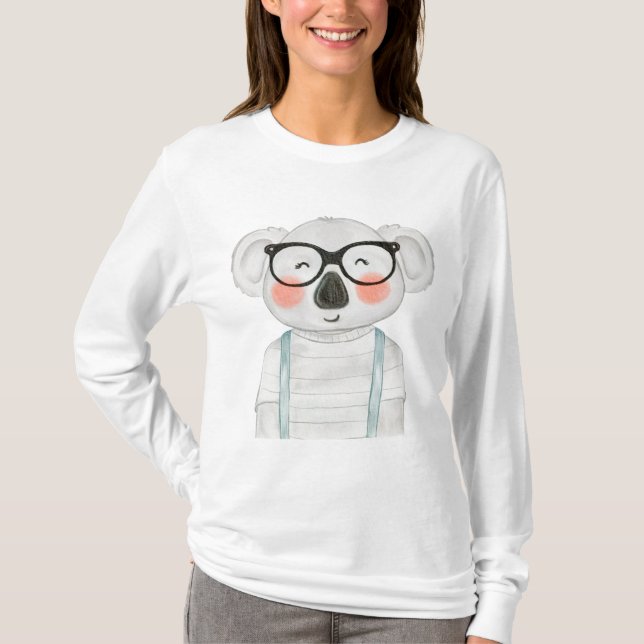 Camiseta Cute Watercolor Koala with Glasses (Anverso)