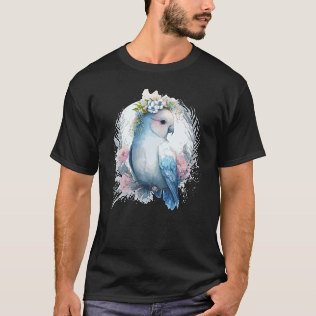 Camiseta Cute Watercolor Lovebird Bird Flower Crown Pet Bir (Anverso)