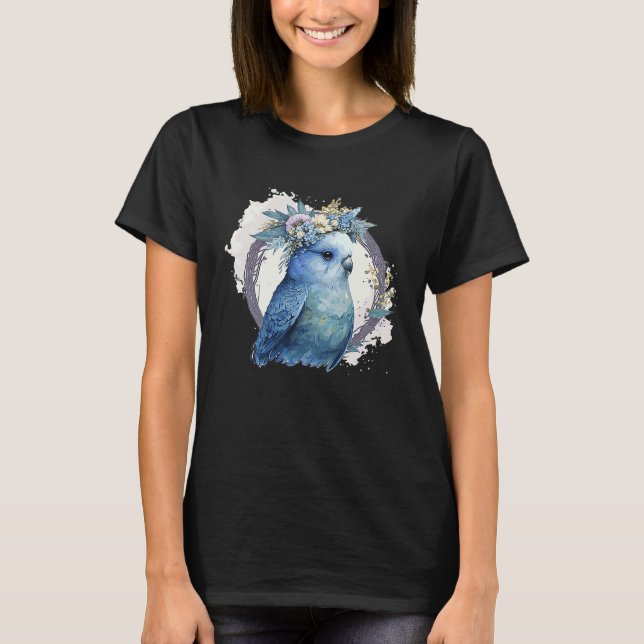 Camiseta Cute Watercolor Parakeet Budgie Bird Flower Crown  (Anverso)