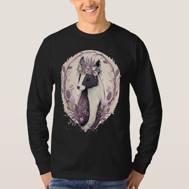 Camiseta Cute Watercolor Skunk Pet Flower Crown Animal (Anverso)