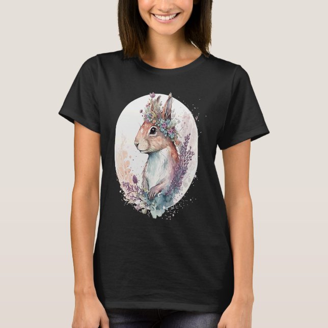 Camiseta Cute Watercolor Squirrel Flower Crown Animal (Anverso)