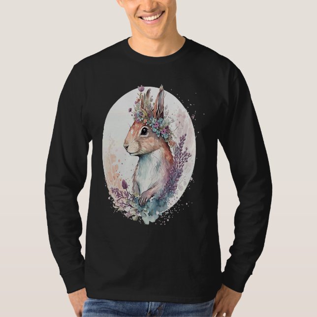 Camiseta Cute Watercolor Squirrel Flower Crown Animal (Anverso)
