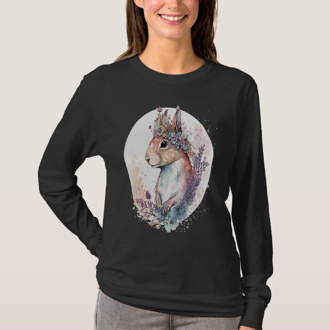 Camiseta Cute Watercolor Squirrel Flower Crown Animal (Anverso)