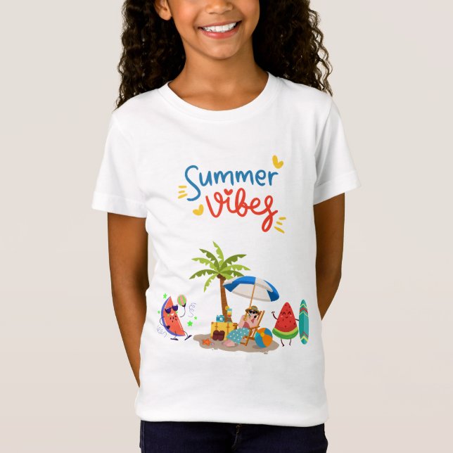 Camiseta  Cute Watermelon Characters Relaxing Under a Palm  (Anverso)