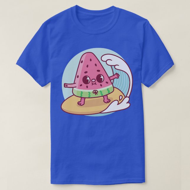 Camiseta Cute Watermelon Surfing Surfing The Waves Funny (Diseño del anverso)