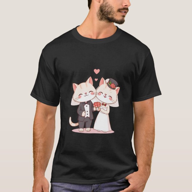 Camiseta Cute Wedding Kittens Bride and Groom Love Art 💒🐾 (Anverso)