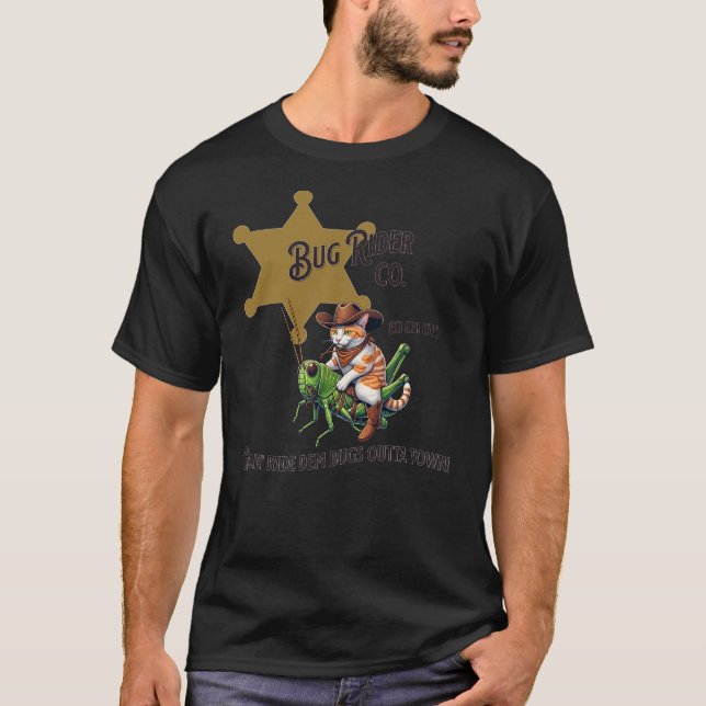 Camiseta Cute Western Cowboy Tabby Cat Riding A Bug Grassho (Anverso)