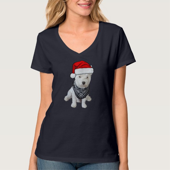 Camiseta Cute Westie Dog Picture, gorra de Navidad (Anverso)