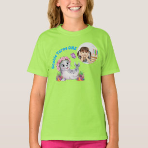 Camiseta Cute Whimsical Floral Sea Lion Photo Kids Cumpleañ