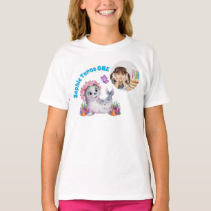 Camiseta Cute Whimsical Floral Sea Lion Photo Kids Cumpleañ