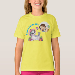Camiseta Cute Whimsical Floral Sea Lion Photo Kids Cumpleañ