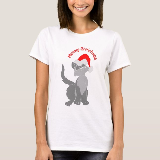 Camiseta Cute Whimsical Meowy Navidades Santa Cat (Anverso)
