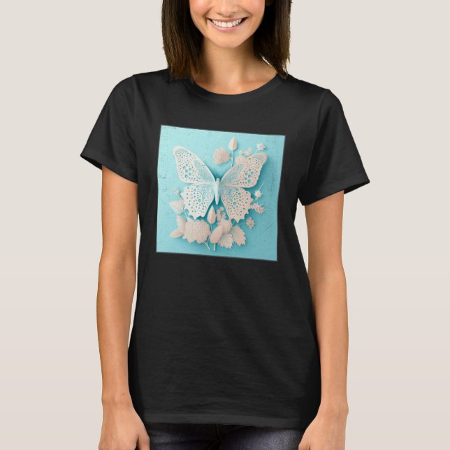Camiseta Cute White Butterfly Illustration Flowers Minimal  (Anverso)