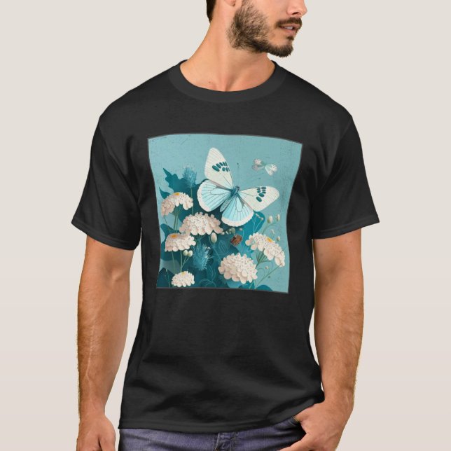 Camiseta Cute White Butterfly Illustration Flowers Minimal  (Anverso)