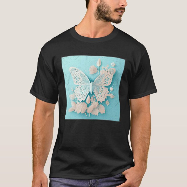 Camiseta Cute White Butterfly Illustration Flowers Minimal  (Anverso)