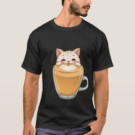Camiseta Cute White Cat Latte Art Coffee Heart  ✨🐾☕