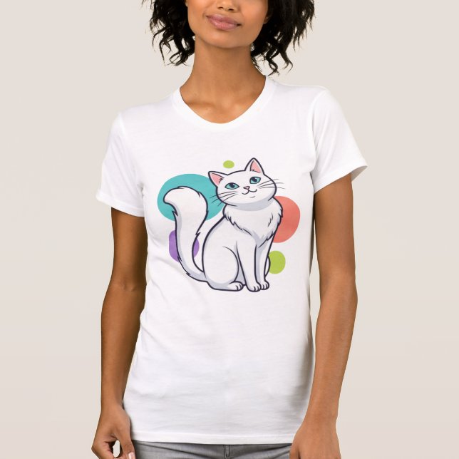 Camiseta Cute White Cat Sitting Graphic Tee (Anverso)