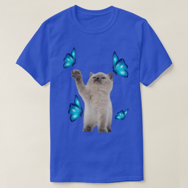 Camiseta Cute White Cat With Butterfly Cat adoption For Cat (Diseño del anverso)