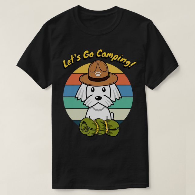Camiseta Cute White dog quiere ir de campamento (Diseño del anverso)