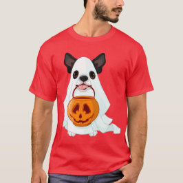Camiseta Cute White Halloween Ghost Dog With Pumpkin Pail