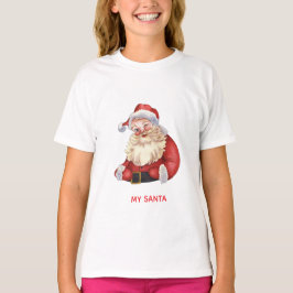 Camiseta Cute Winking Santa Claus Christmas Girl T-Shirt 