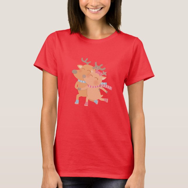 Camiseta Cute Winter Reindeer Ice Skating Tee (Anverso)