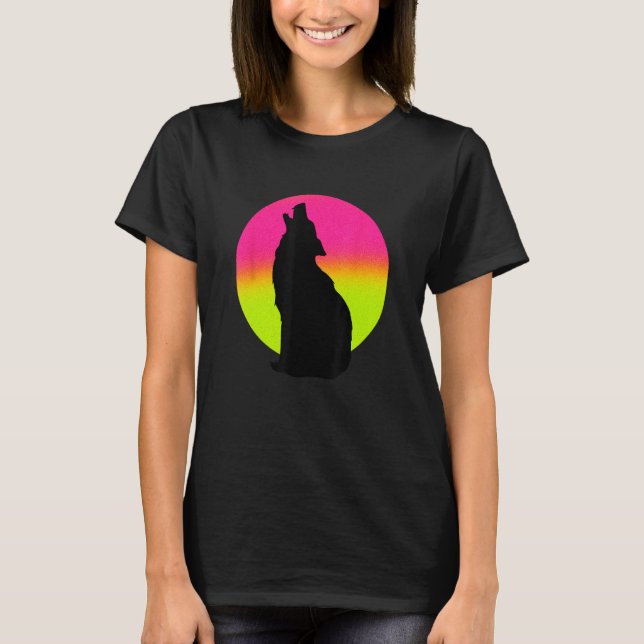 Camiseta Cute Wolf   Howling Wolf Retro Sunset (Anverso)