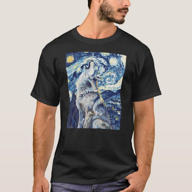 Camiseta Cute Wolf Painting Art Starry Night (Anverso)