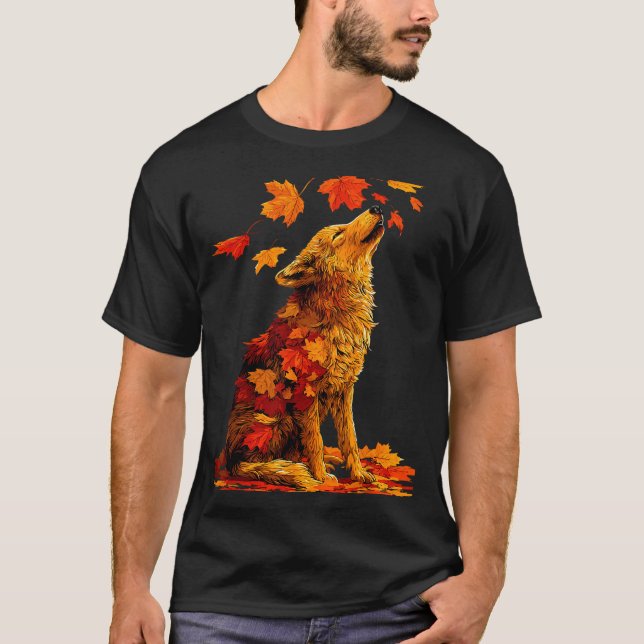 Camiseta Cute Wolf With Fall Leaves Forest Animal Autumn Ae (Anverso)