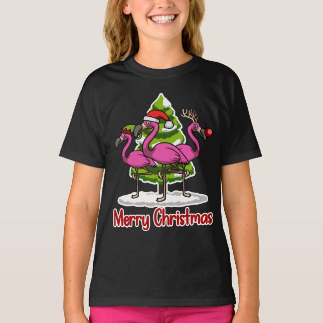 Camiseta Cute Xmas Santa Flamingo Navidades regalo (Anverso)
