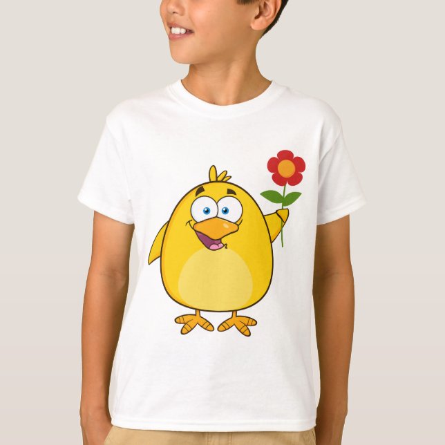 Camiseta Cute Yellow Cartoon Chick with Flower (Anverso)