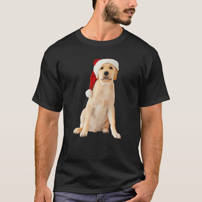 Camiseta Cute Yellow Lab Puppy Santa Hat Image Christmas Do (Anverso)