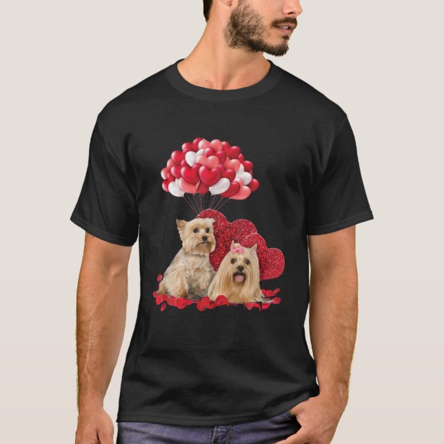 Camiseta Cute Yorkshire Terrier Balloon Balloon Heart Valen (Anverso)