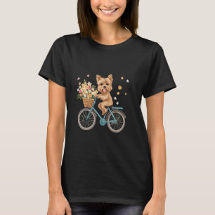 Camiseta Cute Yorkshire Terrier Dog Biking Spring Flowers S