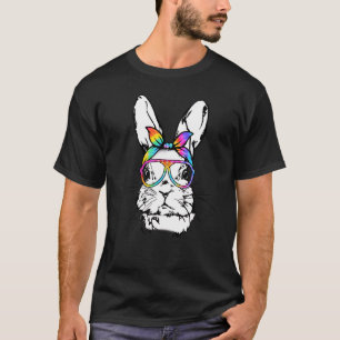Camiseta Cutes Bunny Messy Bun Tie Dye Bandana Rabbit Easte