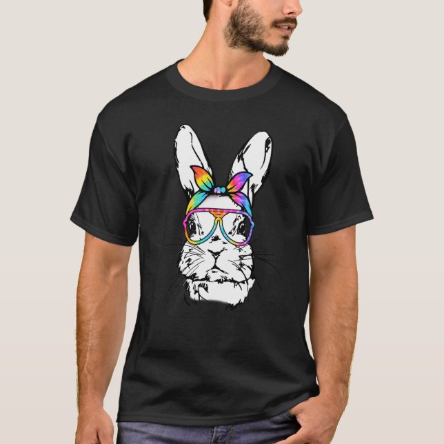 Camiseta Cutes Bunny Messy Bun Tie Dye Bandana Rabbit Easte (Anverso)