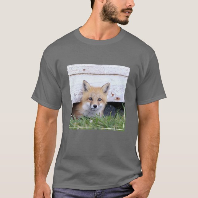 Camiseta Cutest Baby Animals | Red Fox Kit Peeking (Anverso)